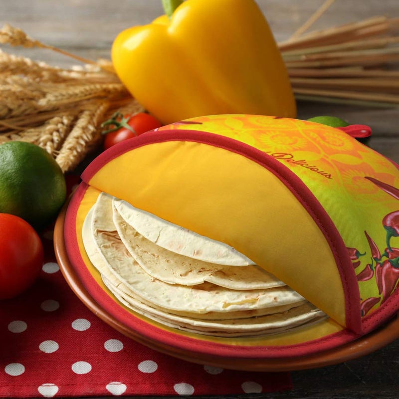 ZKOO 12 Inches Mexican Tortilla Warmer Pouch - Microwavable Insulated Safe Cotton Fabric Pouch  Food Warmer Holder for Keeping Breads Tortillas Soft and Warm up to One Hour (1 Pcs  Yellow) - Image 2